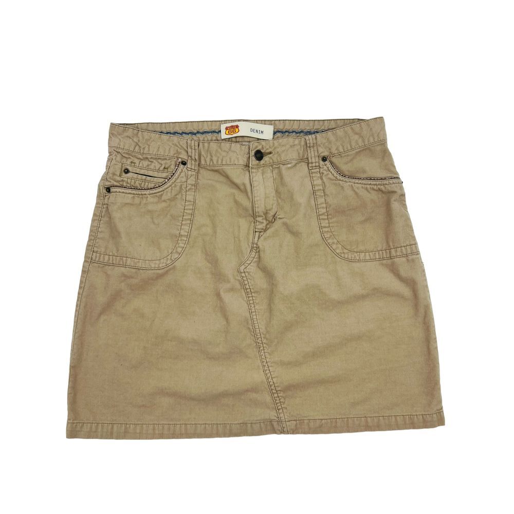 Route 66 Khaki Corduroy Mini Skirt‎ Vintage Y2K Pockets Belt Loops Women's
